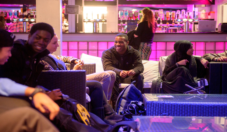 Students sitting in Rocket bar
