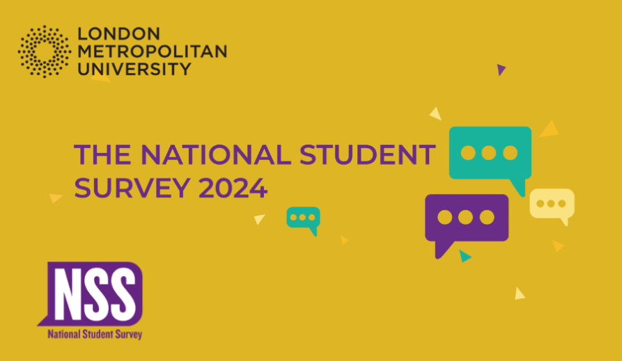 The letters NSS in white on a purple background and National Student Survey written beneath