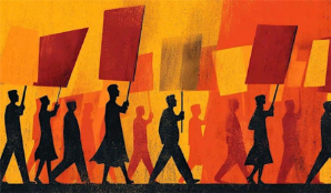 People holding flags and marching