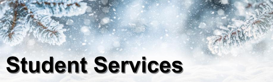 Image of snow falling upon which are the words Student Services. 