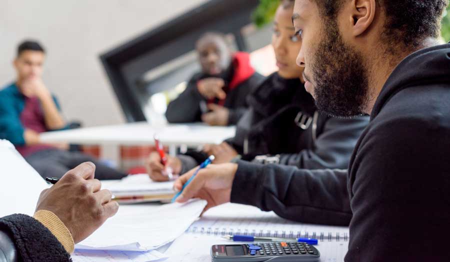 Students studying on campus