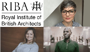 A collage of RIBA logo and profile pictures of 3 academics