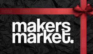 Makers Market logo with red ribbon bordering the edge of the image